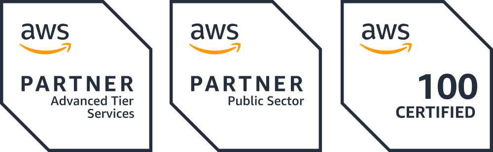 This image features 3 AWS Partner badges for Futurice under the categories: Advanced Tier Services, Public Sector and 100 Certified.